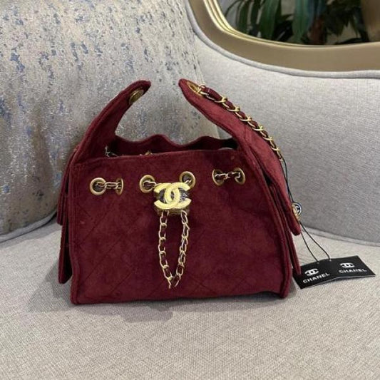 Chanell Hobo Burgundy Sued Premium Hand Bag